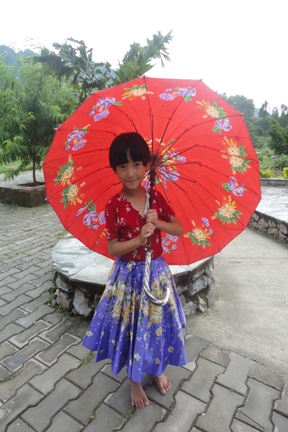 The latest in Ama Ghar fashion - the recycled umbrella skirt!
